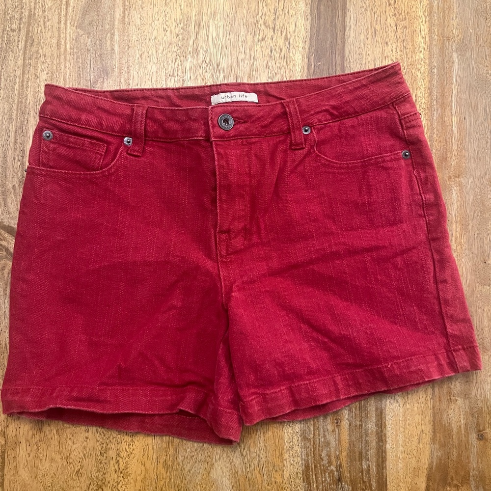Vibrant Red Jean Shorts with Classic Design